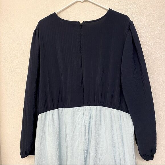 Lane Bryant Tiered Crepe Maxi Dress Blue Colorblock Long Sleeves v neck 20P - Picture 5 of 12